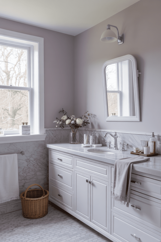 17 Bathroom Paint Colors Ideas That Make Any Bathroom Look Better 0005 1 charming bathroom with muted lavender wa iimauwqmwmgyukuvjs 4wg ps5lv5uotk6pl0g4dhvtdw cover