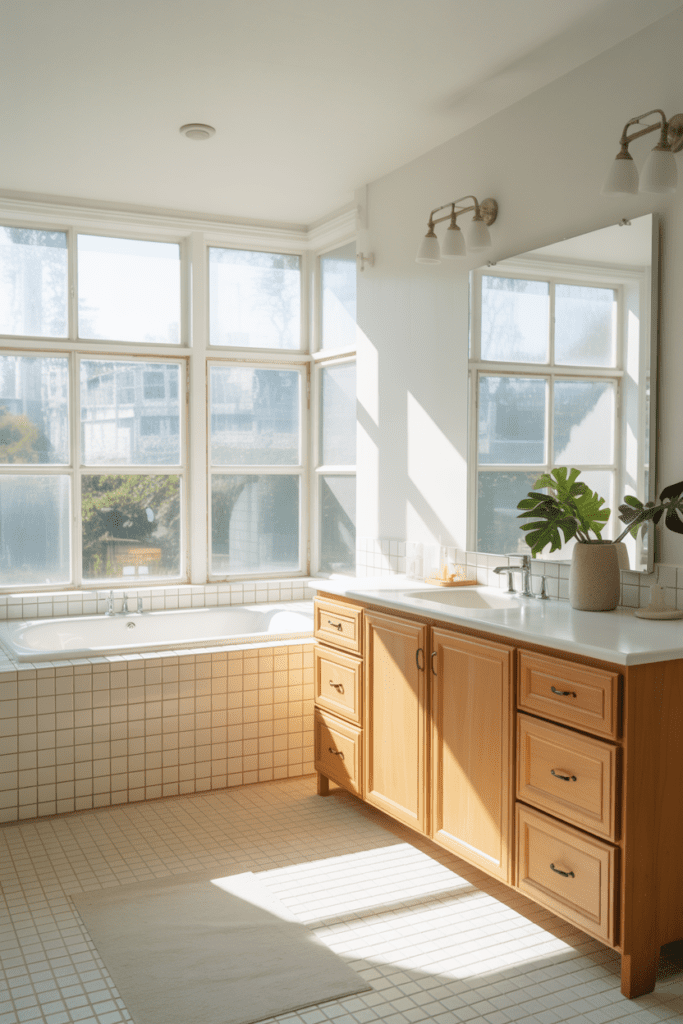 15 Bathroom Lighting Ideas That Make Every Bathroom Feel Better 0013 1 airy bathroom with large frosted windows 2bcb19ylxjg9dlwcp4ovtw vhtjuvpcreihwevtxonxhw cover